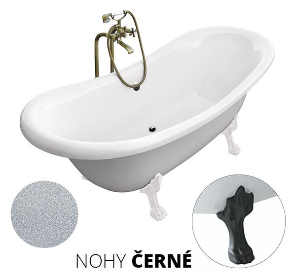 Besco Volně stojící vana ze sanitárního kompozitu Amelia Glam S 190x77 s přepadem Typ a barva výpustě: bez odpadového sifonu, Barva podpěrných nožek: Bílá