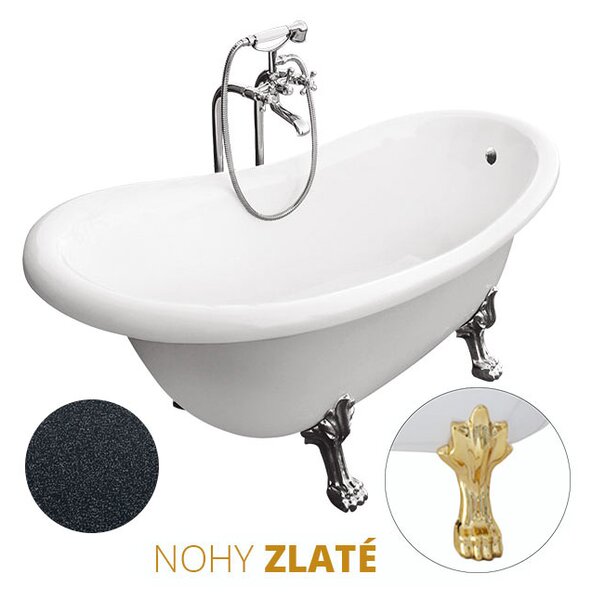 Besco Akrylátová volně stojící vana Otylia Glam G 160x77 (170x77) s přepadem Rozměry (cm): 160x77, Typ a barva výpustě: bez odpadového sifonu, Barva podpěrných nožek: Chrom