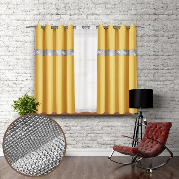 Závěs na kroužcích se zirkóny 140x160 cm pastelově žlutý Barva Žlutá Rozměry 140x160 cm