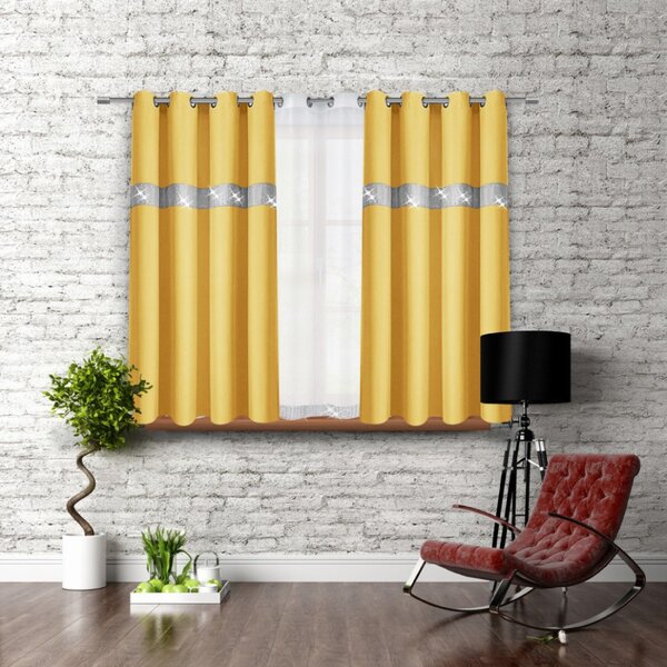 Závěs na kroužcích se zirkóny 140x160 cm pastelově žlutý Barva Žlutá Rozměry 140x160 cm