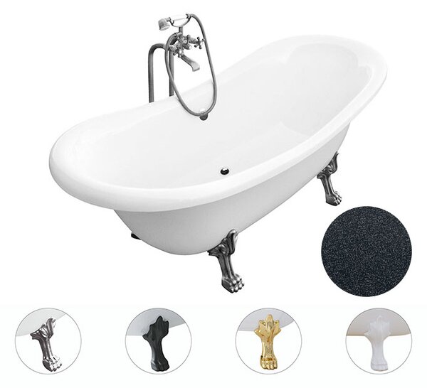 Besco Volně stojící vana ze sanitárního kompozitu Amelia Glam G 190x77 s přepadem Typ a barva výpustě: bez odpadového sifonu, Barva podpěrných nožek: Bílá