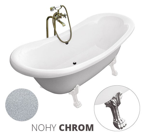Besco Volně stojící vana ze sanitárního kompozitu Amelia Glam S 190x77 s přepadem Typ a barva výpustě: bez odpadového sifonu, Barva podpěrných nožek: Bílá