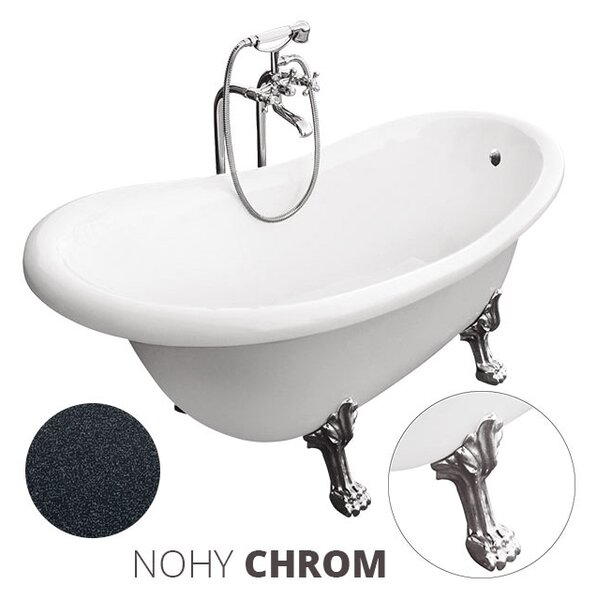 Besco Akrylátová volně stojící vana Otylia Glam G 160x77 (170x77) s přepadem Rozměry (cm): 160x77, Typ a barva výpustě: bez odpadového sifonu, Barva podpěrných nožek: Chrom