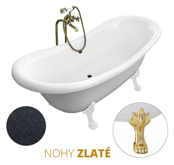 Besco Volně stojící vana ze sanitárního kompozitu Amelia Glam G 190x77 s přepadem Typ a barva výpustě: bez odpadového sifonu, Barva podpěrných nožek: Bílá