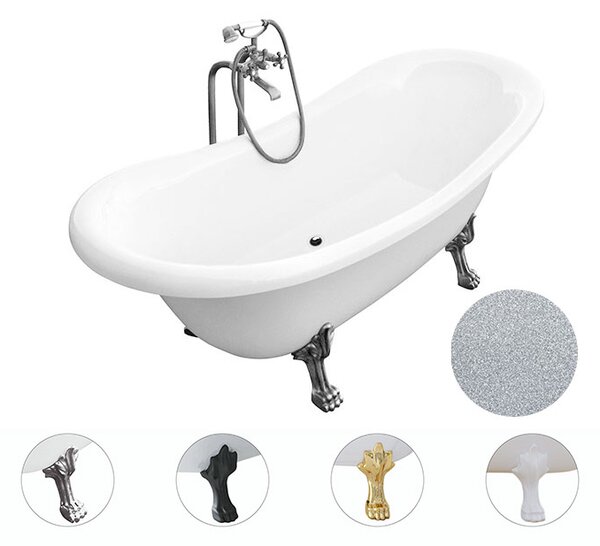 Besco Volně stojící vana ze sanitárního kompozitu Amelia Glam S 190x77 bez přepadu Typ a barva výpustě: bez odpadového sifonu, Barva podpěrných nožek: Černá mat