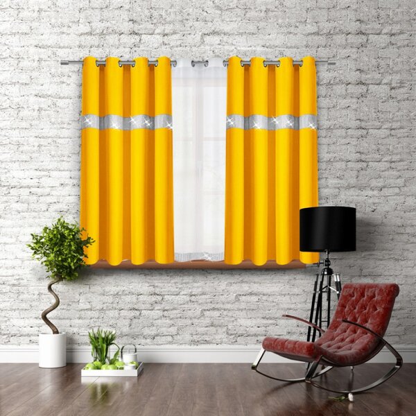 Závěs na kroužcích se zirkóny 140x160 cm žlutý Barva Žlutá Rozměry 140x160 cm
