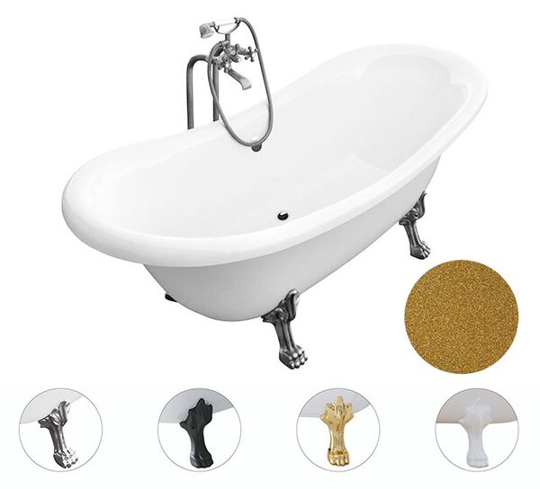 Besco Volně stojící vana ze sanitárního kompozitu Amelia Glam Z 190x77 s přepadem Typ a barva výpustě: bez odpadového sifonu, Barva podpěrných nožek: Bílá