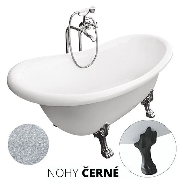 Besco Akrylátová volně stojící vana Otylia Glam S 160x77 (170x77) bez přepadu Rozměry (cm): 160x77, Typ a barva výpustě: bez odpadového sifonu, Barva podpěrných nožek: Černá mat