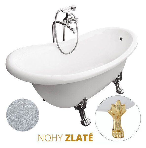 Besco Akrylátová volně stojící vana Otylia Glam S 160x77 (170x77) s přepadem Rozměry (cm): 160x77, Typ a barva výpustě: bez odpadového sifonu, Barva podpěrných nožek: Chrom