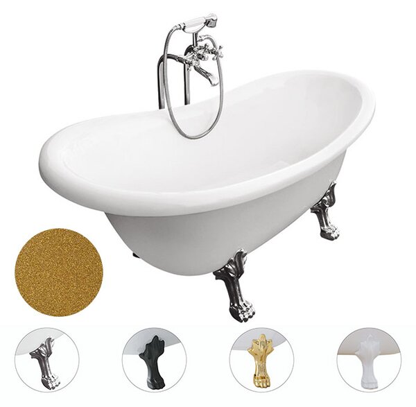 Besco Akrylátová volně stojící vana Otylia Glam Z 160x77 (170x77) bez přepadu Rozměry (cm): 170x77, Typ a barva výpustě: bez odpadového sifonu, Barva podpěrných nožek: Zlatá