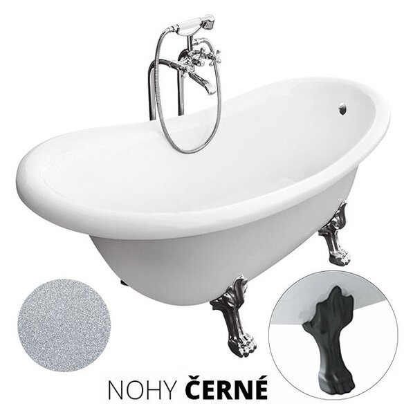 Besco Akrylátová volně stojící vana Otylia Glam S 160x77 (170x77) s přepadem Rozměry (cm): 160x77, Typ a barva výpustě: bez odpadového sifonu, Barva podpěrných nožek: Chrom