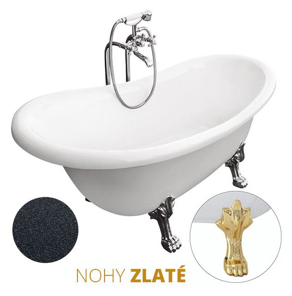 Besco Akrylátová volně stojící vana Otylia Glam G 160x77 (170x77) bez přepadu Rozměry (cm): 160x77, Typ a barva výpustě: bez odpadového sifonu, Barva podpěrných nožek: Černá mat