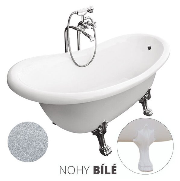 Besco Akrylátová volně stojící vana Otylia Glam S 160x77 (170x77) s přepadem Rozměry (cm): 160x77, Typ a barva výpustě: bez odpadového sifonu, Barva podpěrných nožek: Chrom