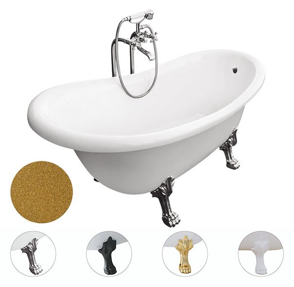 Besco Akrylátová volně stojící vana Otylia Glam Z 160x77 (170x77) s přepadem Rozměry (cm): 170x77, Typ a barva výpustě: bez odpadového sifonu, Barva podpěrných nožek: Chrom