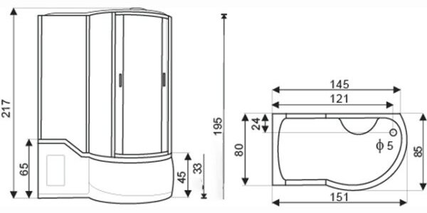 Novoterm Hydromasážní box NV-Fasia L 151x85 levý