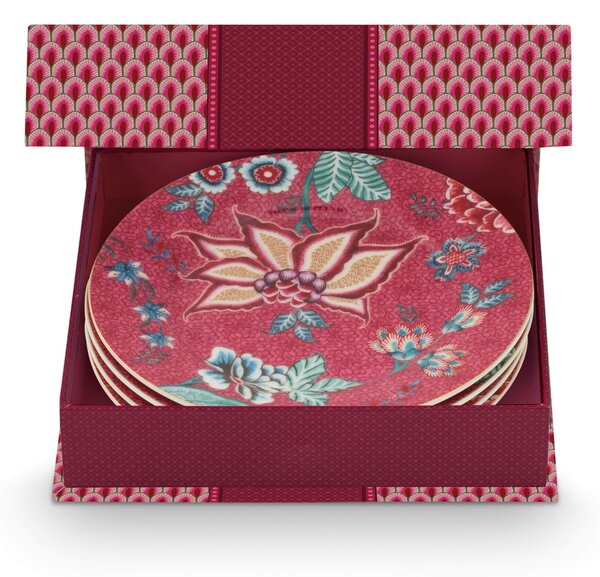 Pip Studio dárková sada 4 talířů Flower Festival Oriental, 17 cm, tmavě růžová