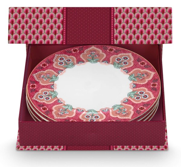 Pip Studio dárková sada 4 talířů Flower Festival Oriental, 21 cm, tmavě růžová