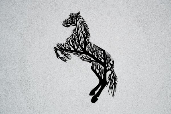 Kůň - větve Velikost: 80 cm, Barva pozadí: Bez pozadí, Barva obrysu: Černá