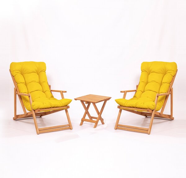 Sada zahradního stolu a židlí (3 kusy) Minnie (žlutá + přírodní). 1082980