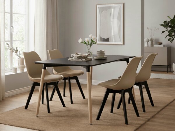 Jídelní set 1 + 4, černý stůl ADRIA 120x80 cm + béžová židle BALI MARK s černými nohami