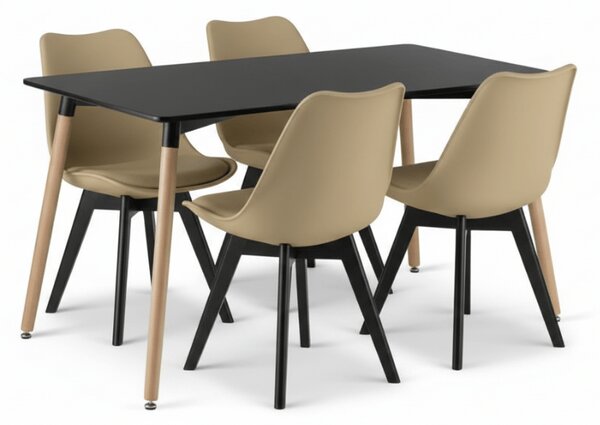 Jídelní set 1 + 4, černý stůl ADRIA 120x80 cm + béžová židle BALI MARK s černými nohami