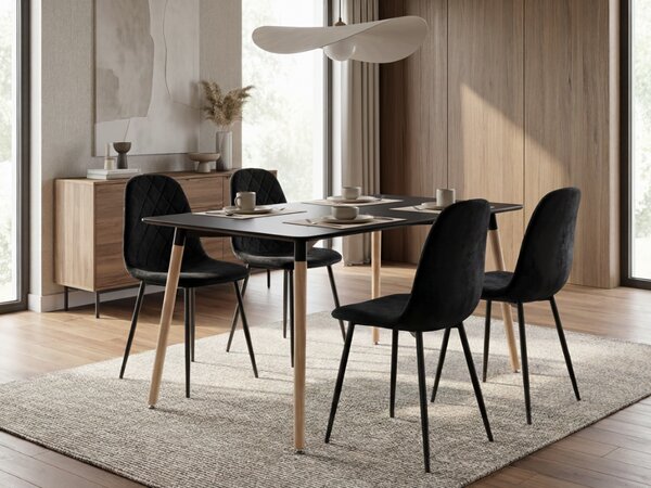 Jídelní set 1 + 4, černý stůl ADRIA 120x80 cm + černá sametová židle ASTI s černými nohami
