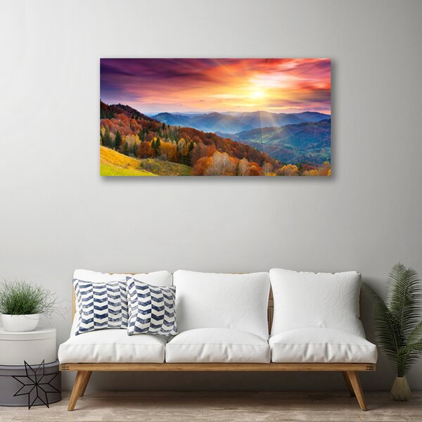 Obraz na plátně Hora Les Slunce Krajina 100x50 cm
