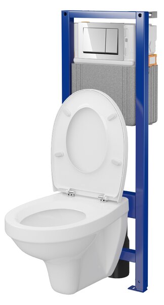 Cersanit Delfi, System40 MECH podomítkový rám + závěsná wc mísa Delfi + chromové tlačítko Enter II, S701-767