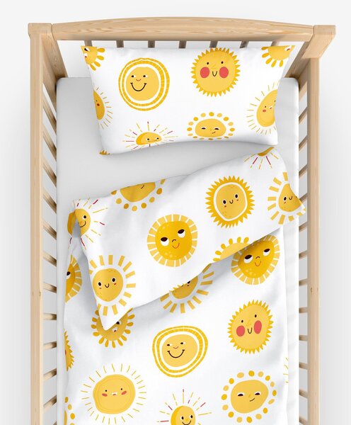 Goldea dětské bavlněné povlečení do postýlky - usměvavá sluníčka 90 x 140 a 50 x 70 cm