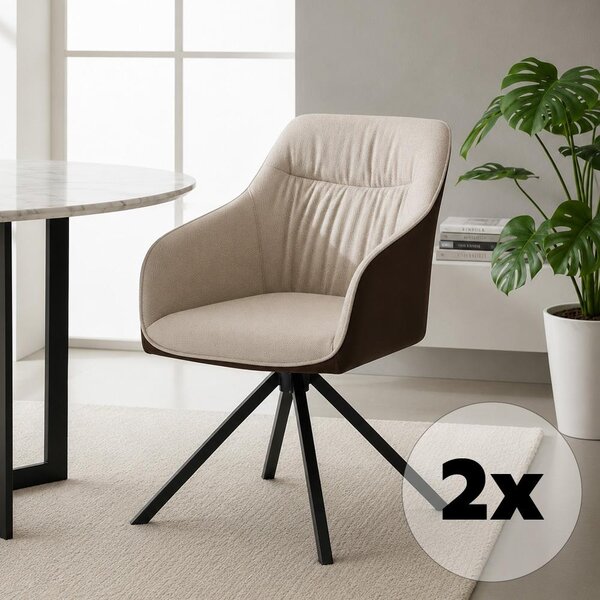 Set - 2 ks Jídelní židle AVENBERG LARO – otočná, béžovo-hnědá