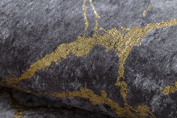 Makro Abra Kusový koberec pratelný MIRO 11111.2103 Mramor protiskluzový tmavě šedý zlatý Rozměr: 80x150 cm