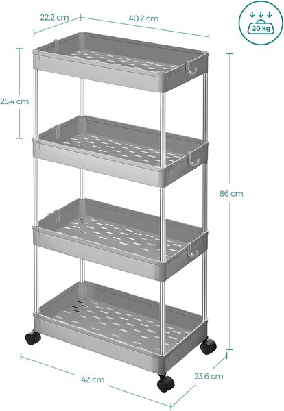 SONGMICS Pojízdný vozík Tulla 40 cm světle šedý