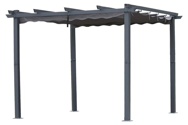 Pergola s hliníkovou konstrukcí – rozměry 3 x 3 metry – střecha z polyesteru s vodoodpudivou úpravou – šedá barva