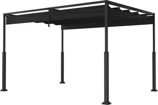 Pergola, střecha pro terasu - 3 x 4 metry - ocel, polyester - černá barva - vodotěsná