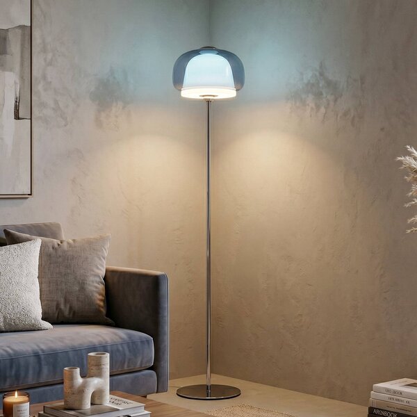 EGLO Stojací lampa Belomontejo, modro-průhledná, sklo, ocel, E27, Modrá, Obývací pokoj / jídelna, kov, Young lifestyle