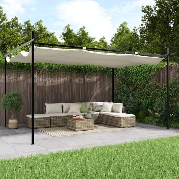 Pergola s posuvnou střechou – barva krémová – rozměry 395 x 292 x 230 cm – střecha z polyesteru