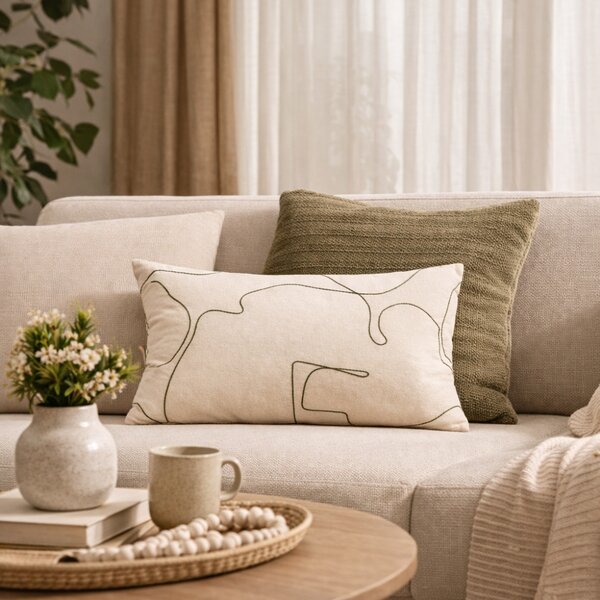 Kave Home Béžovo-zelený bavlněný povlak na polštář Dibel 30 x 50 cm