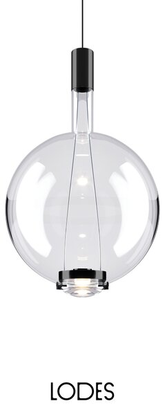 Lodes Designové závěsné LED svítidlo SKY-FALL ROUND LARGE, 12W, ø 34 cm, CRI90 Barva: Transparentní, Teplota světla: 2700K, Barva konstrukce: Černý chrom