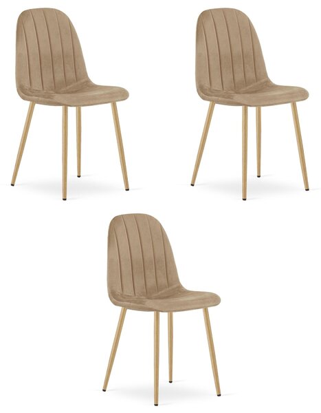 Židle – Leobert – Padva – hnědý samet/dubové nohy – 44,5 × 53 × 87 cm – sada 3 ks