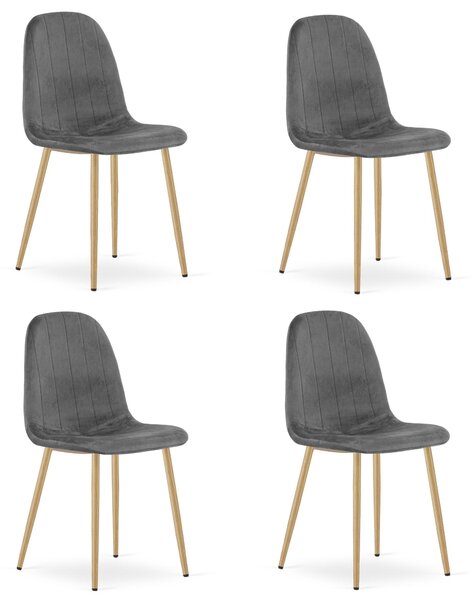 Židle – Leobert – Padva – tmavě šedý samet / nohy z dubového dřeva – 44,5 × 53 × 87 cm – sada 4 kusů