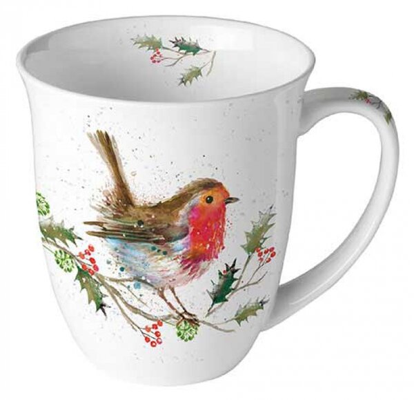 Porcelánový vánoční hrnek Ptáček na větvi 400 ml