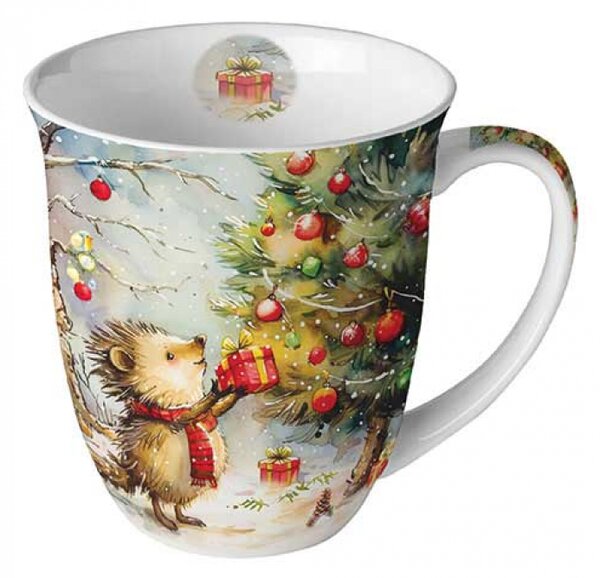 Porcelánový vánoční hrnek Ježek s dárkem 400 ml