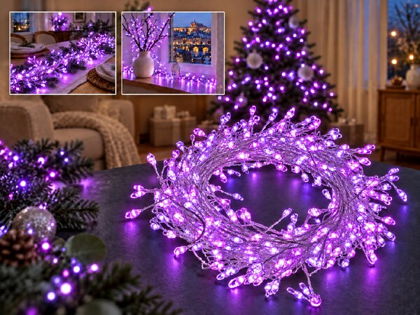 Vánoční LED nano řetěz, fialová, 2m, 200 LED