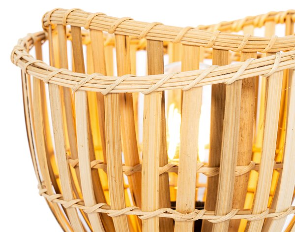 Orientální stolní lampa černá s přírodním bambusovým dřevem - Pua