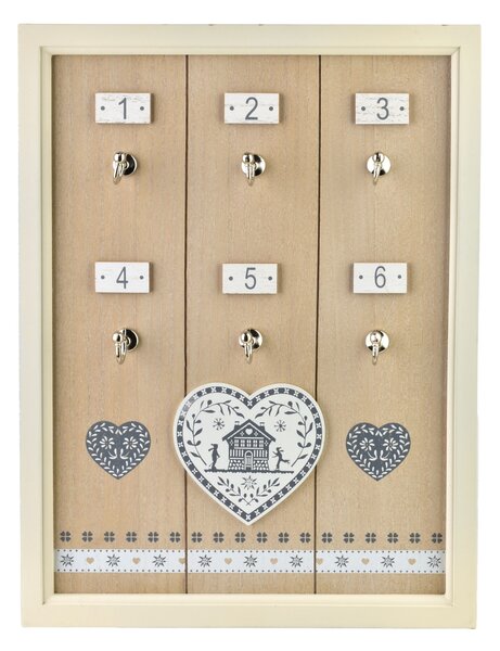 Mondex Skříňka na klíče STACY Heart 40x30 cm bílá/hnědá