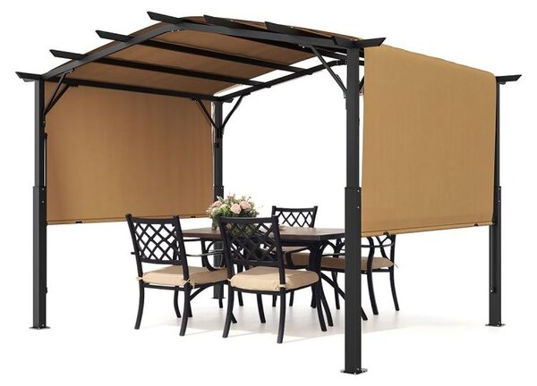 Pergola Met výsuvnou střechou - 3x3 metry - Voděodolná polyesterová tkanina - Černý ocelový rám
