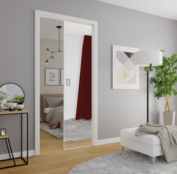 Interiérové posuvné dveře EVO Mirror s kapsou a zárubní 70cm, bílý