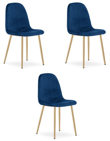 Židle – Leobert – Padva – tmavě modrý samet/dubové nohy – 44,5 × 53 × 87 cm – sada 3 ks
