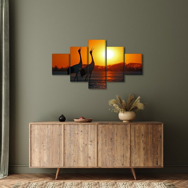 Obraz ptáků při západu slunce (125x70 cm)