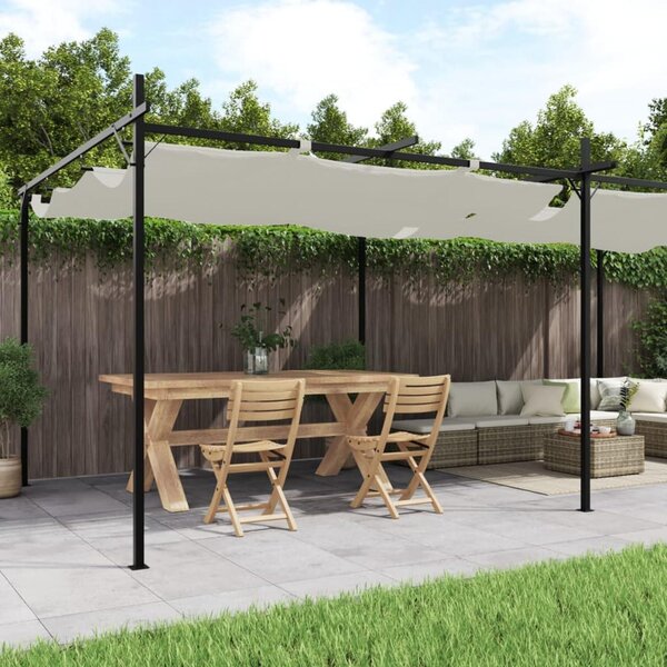 Pergola v krémové barvě se stříškou, rozměry 589x292x230 cm, ocelová a hliníková konstrukce